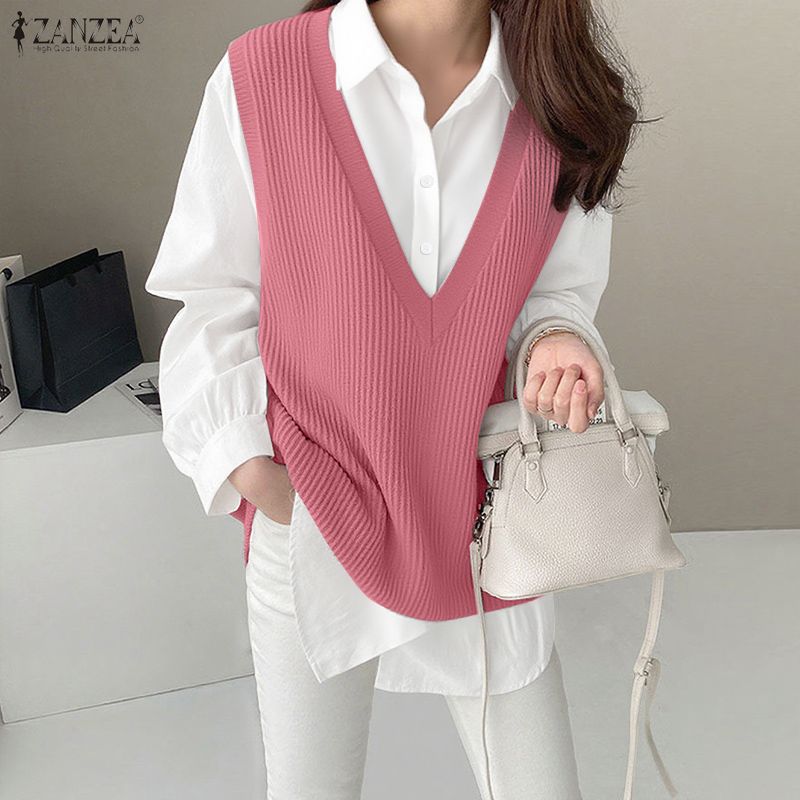 ZANZEA Women Turn Down Collar Long Sleeve Patchwork Casual Blouse
