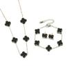 3PCS Titanium Steel Non Fading Double-sided Clover Necklace Bracelet Earring Set