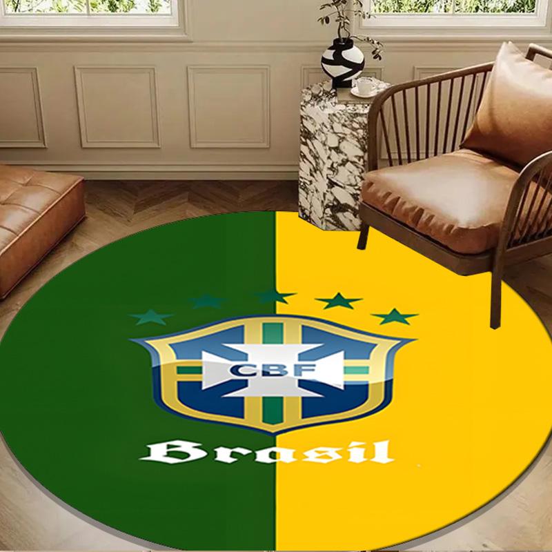 1PC rug Brazilian Football Crest Round mat Home Decor, Chair rug For livingroom,Bedroom, doormat home decor Birthday Gift Christmas Gifts
