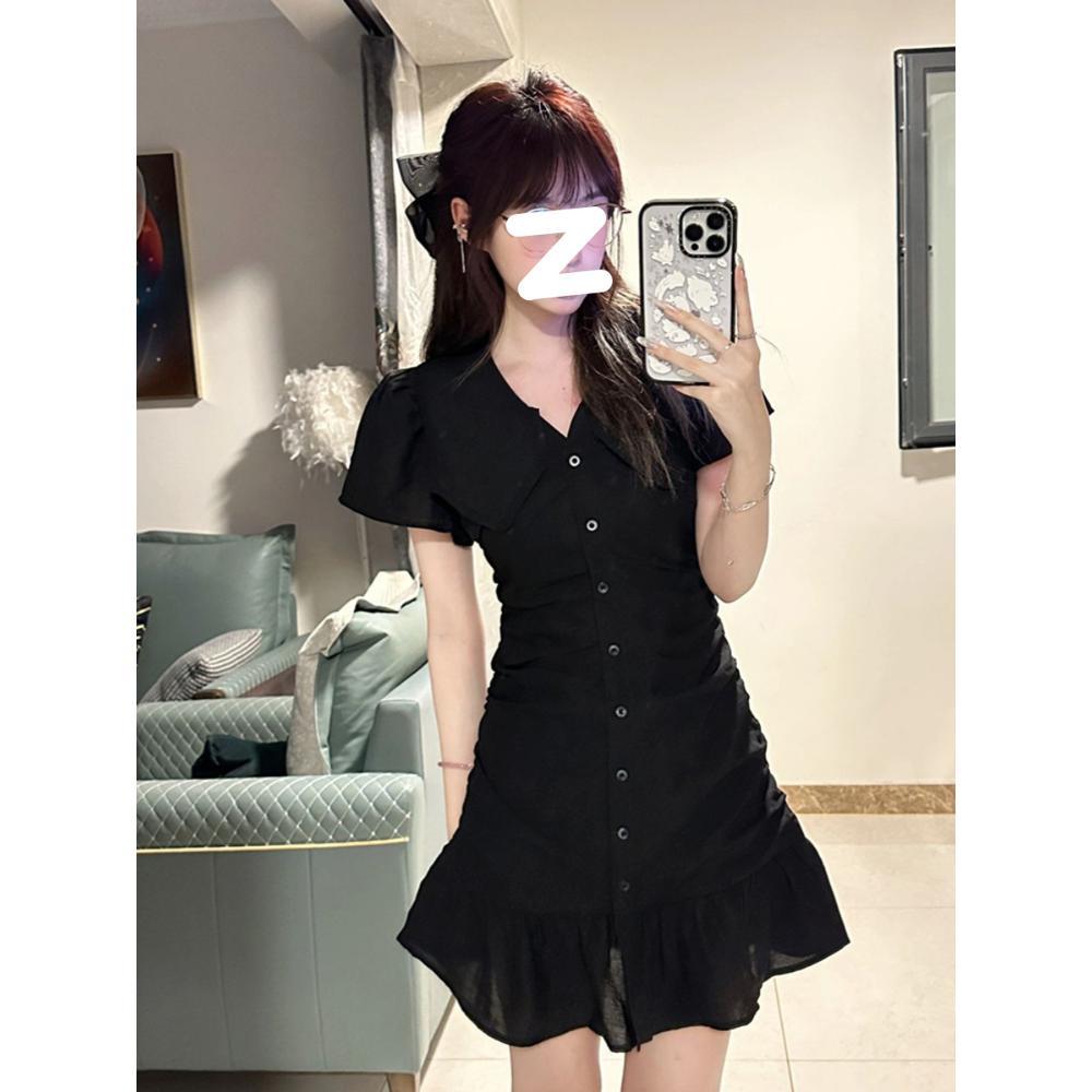 Small Ruffle V-neck Dress Women's Waist Thin Pleated Skirt New Summer Skirt
