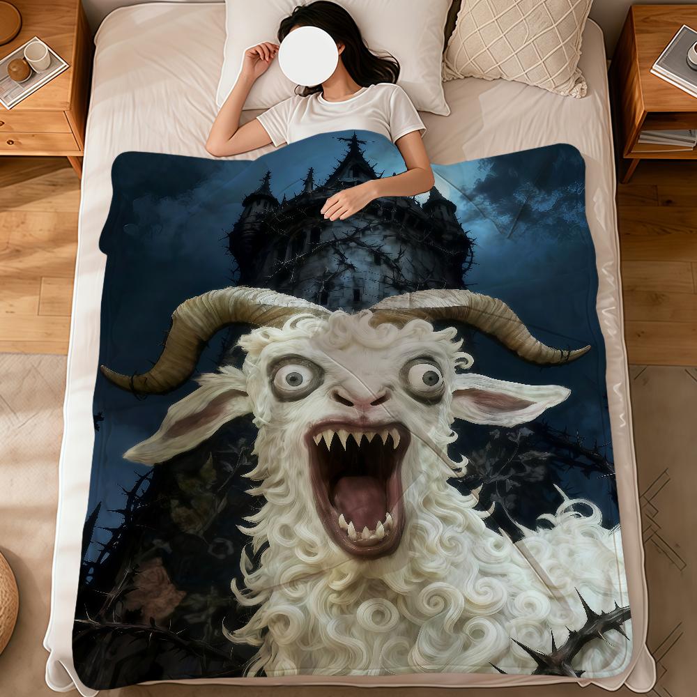 Alternative Gothic Spooky Goat Face art soft warm plush blanket dormitory sofa living room hogar bedroom gift nap home Flannel