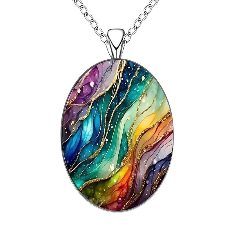 Vintage Dream Ripple Oval Glass Zinc Alloy Pendant Necklace