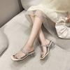 Transparent rhinestone square head slippers 2025 summer new light luxury high heel fashion word with thick heel outer wear crystal heel