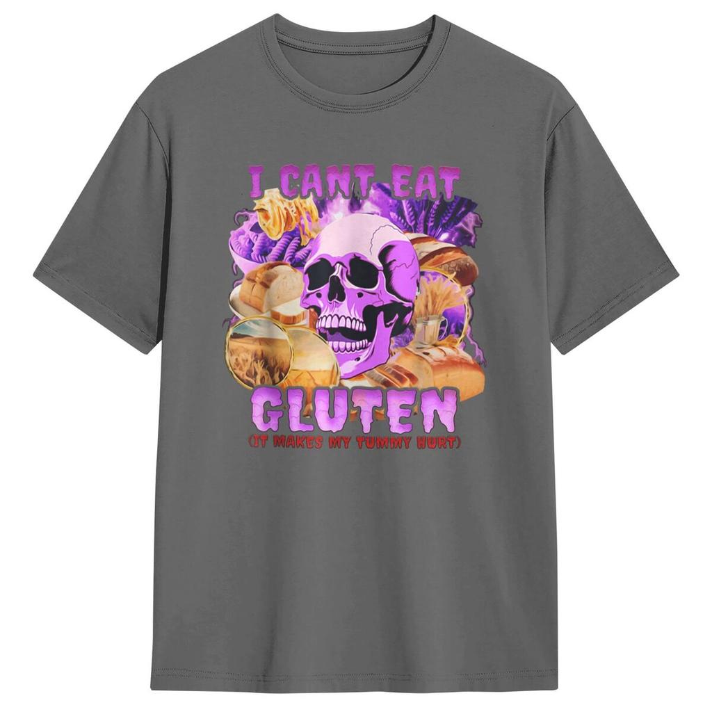 Funny I Can't Eat Gluten It Makes My Tummy Hurt T Shirt Summer Y2K Basic T Shirts Tee Shirt For Mens Short-Sleeve Top Tees