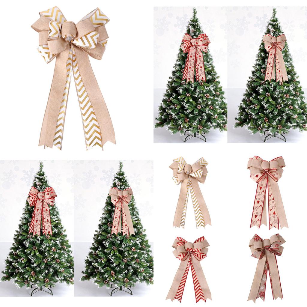 Randig dubbellager säckvävsrosett för julgran och tacksägelsehöstdekoration