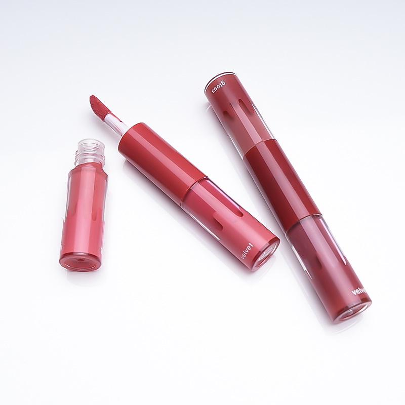 Double-Ended Non-Stick Cup Lip Gloss & Matte Velvet Lip Glaze - Two-in-One