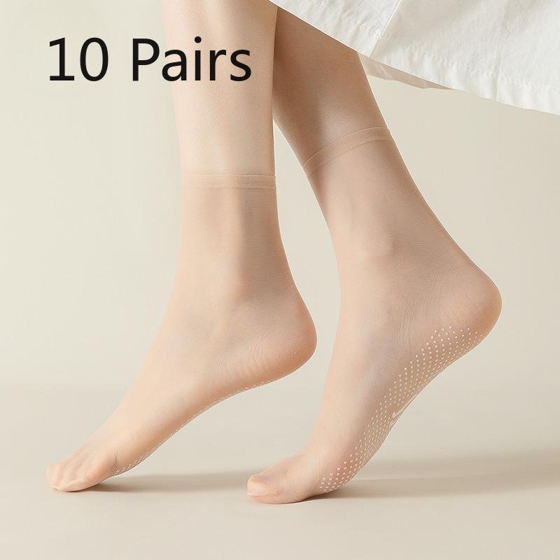 

10 пар женских летних тонких нескользящих прозрачных силиконовых невидимых прозрачных носков из шелка и хрустального шелка, устойчивых к зацепкам 10 pairs телесный