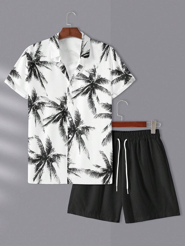 Hawaiian Coconut 3D Printed Men's Clothing Shirt Summer Short-sleeved Top Beach Shorts Two-piece Casual Vacation Casual Sets