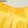 VONDA Summer Women Sleeveless Strap Solid Satin Casual Beach Loose Maxi Pleated Dress
