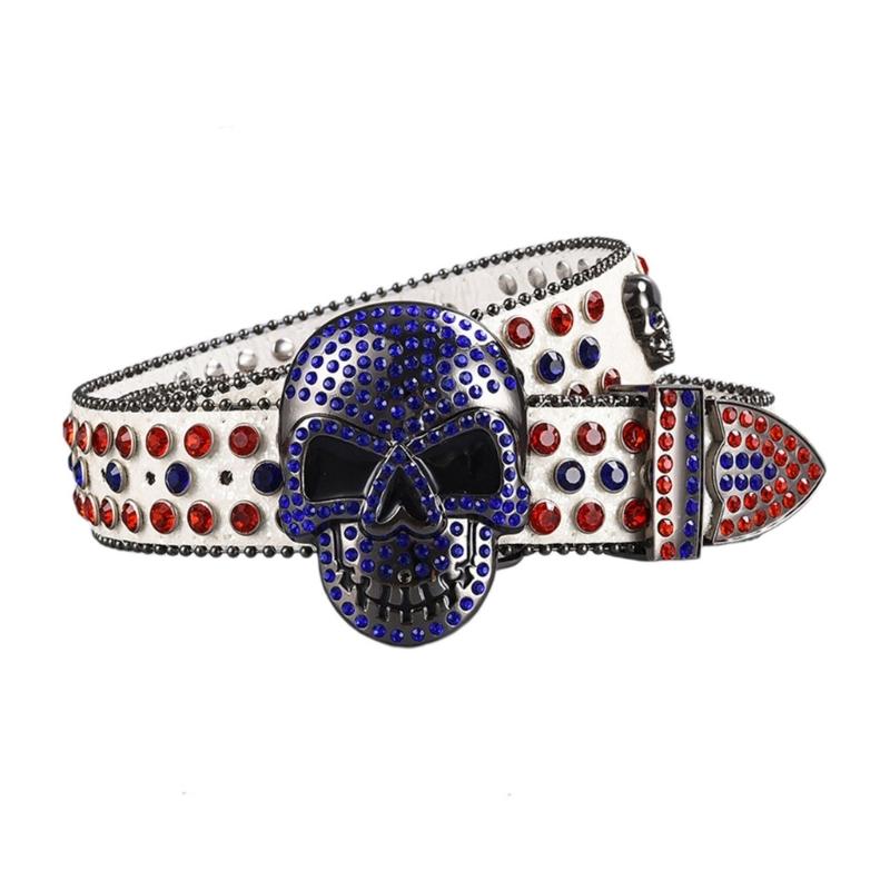 Women Rhinestones Belt for Jeans Skull Rivets Studded Waist Belt Blingbling Belt for Pants Cowboy Belt Waiststrap
