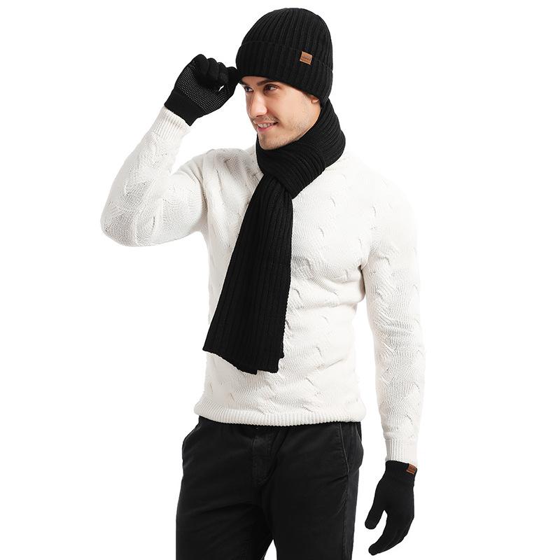 Autumn and Winter Thickened Outdoor Warm Three Piece Set Knitted Scarf, Hat, Gloves, Three Piece Set