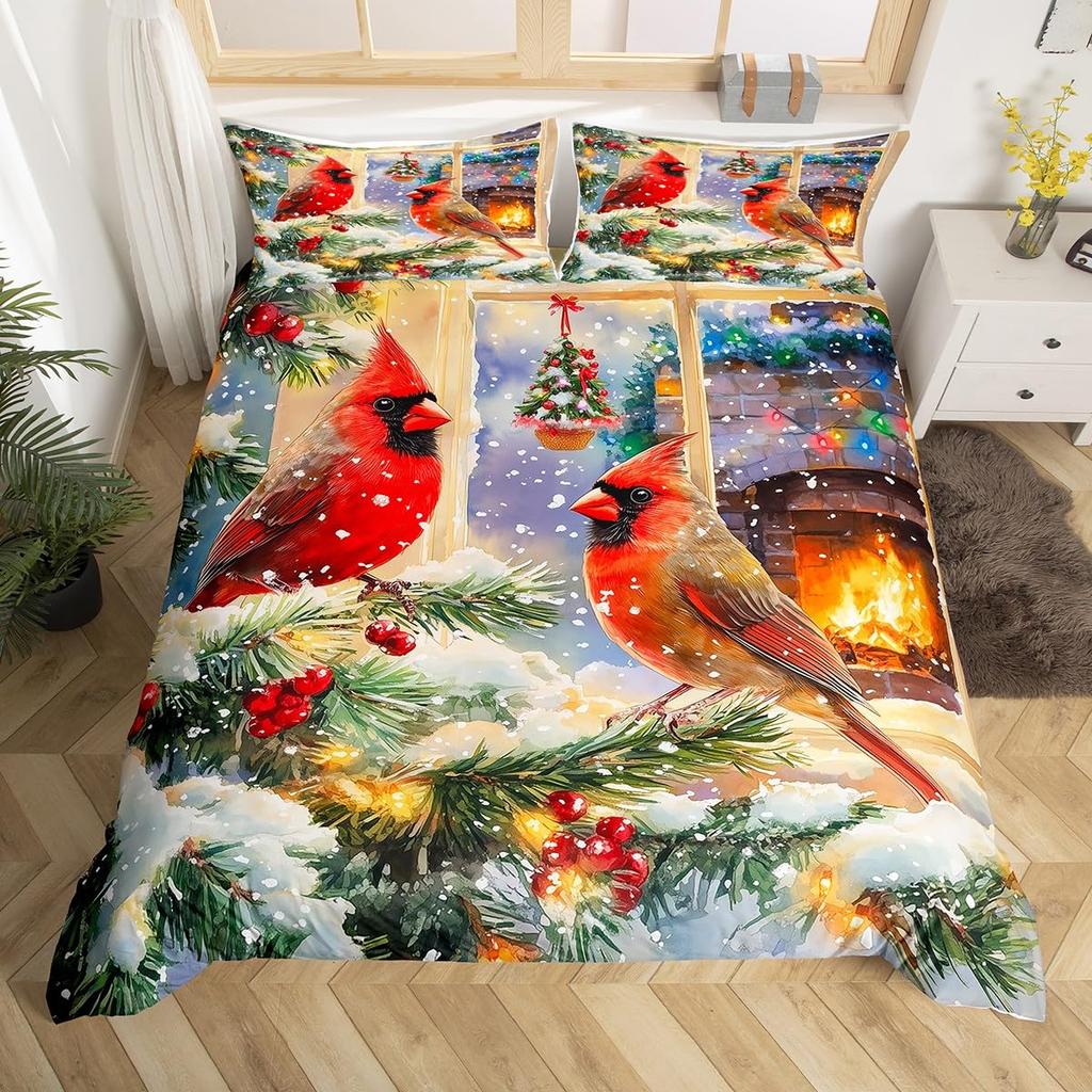 Roter Kardinal Bettbezug-Set Für Kinder Teenager Queen King Leichte Tagesdecke Tier Muster Bettwäsche-Set Schlafzimmer Dekor Ohne Bettdecke
