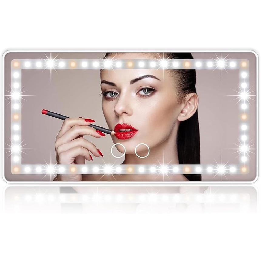 Car Sun Visor Vanity Mirror, with 3 Light Modes & 60 LEDs - Rechargeable Dimmable Clip-on Rear View Sun-Shading Cosmetic Makeup Mirror, Universal for