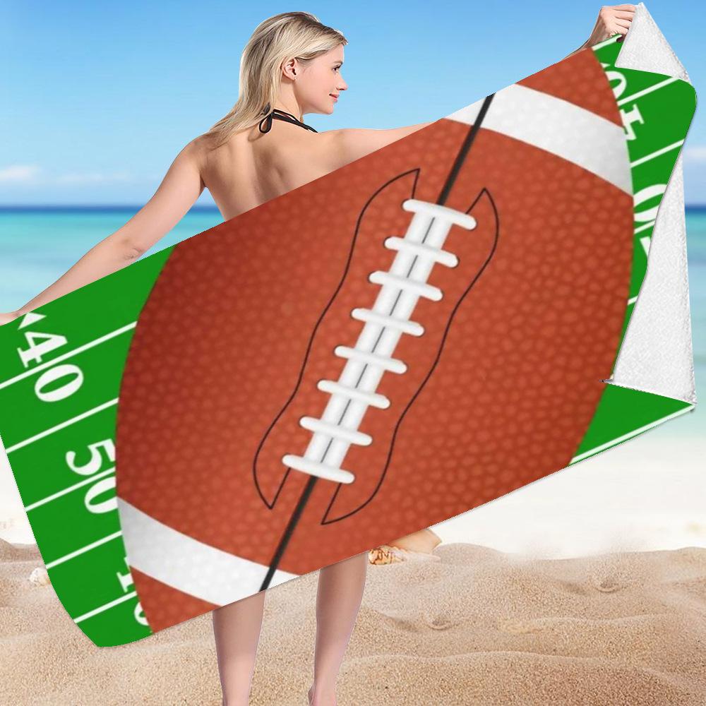 Rugby-Thema digital bedrucktes Polyester Superfeine Faser beidseitiges Fleece Strandurlaub Badetuch, Strandtuch