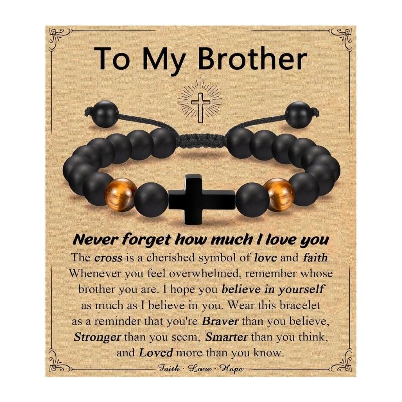 Adjustable Beaded Crosses Bracelet for Boys Religious Ceremony Christening Confirmation Gifts Godson Grandson Nephew