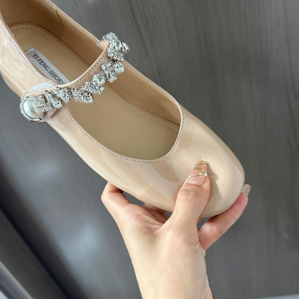 Rhinestone Mary Jane increased by 4 cm in height, one word with temperament, socialite spring and summer new square round head sweet single shoes wome