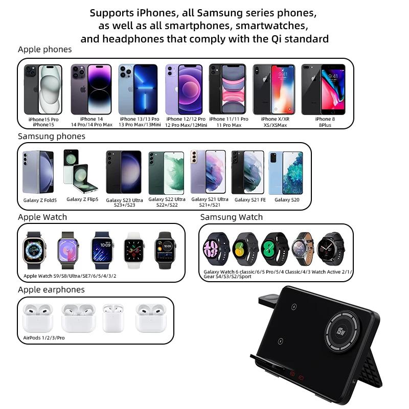 4-in-1 kabellose Ladestation mit LED-Nachtlicht, faltbar und schnellladefähig für iPhone, Samsung Galaxy, Apple Watch und AirPods 2