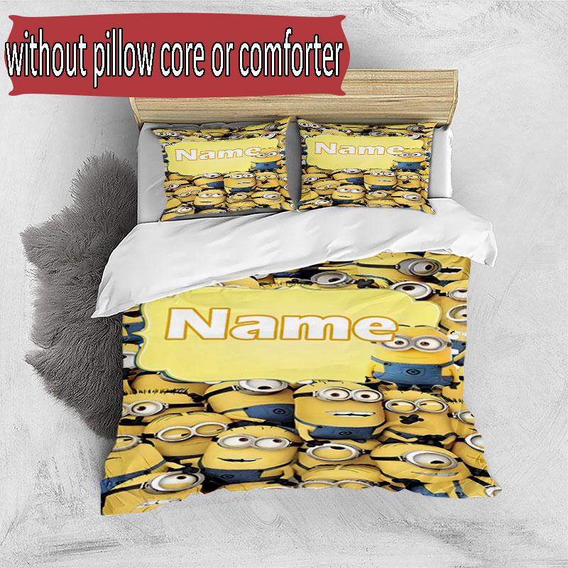 3pcs Duvet Cover Set (1*Duvet Cover + 2*Pillowcase, Without Core), Custom Name Minions Pattern Bedding Set, Home Bedroom Decor Gift