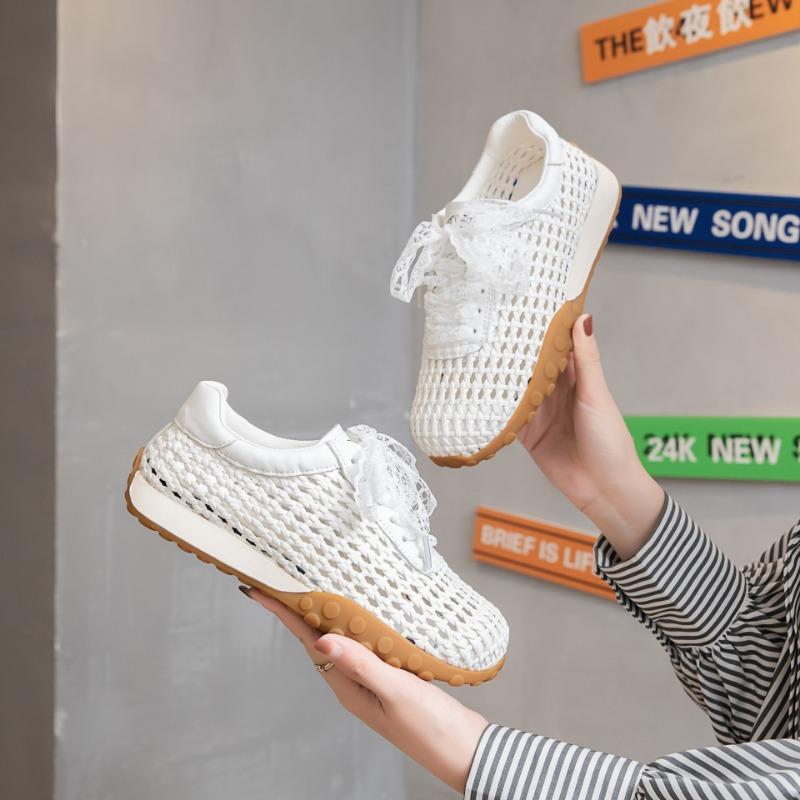 Leather new mesh little white shoes women's summer versatile woven casual shoes niche design board shoes tide