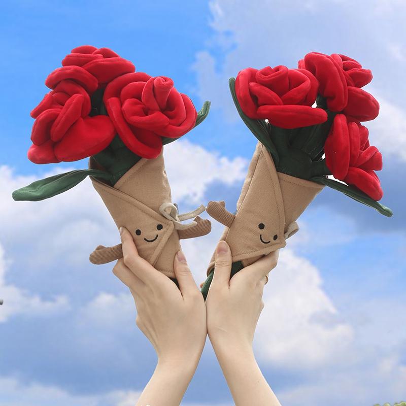 Everlasting Plush Rose Bouquet Toy With Smiley Face Soft Simulated Flower Decor Romantic Valentine‘S Day Gift For Girls Kids
