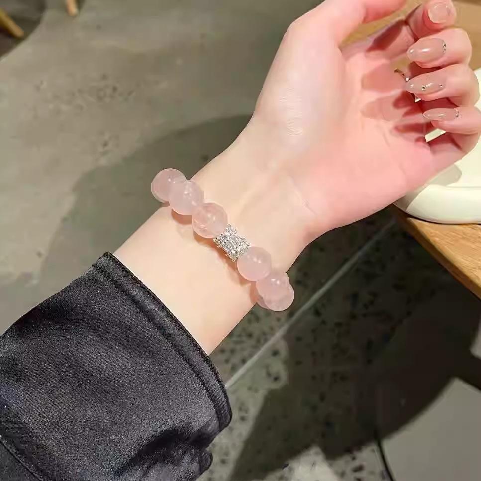 Natural pink crystal bracelet, peach blossom pink crystal bracelet, amethyst bracelet, high-transparency bracelet, couple's gift