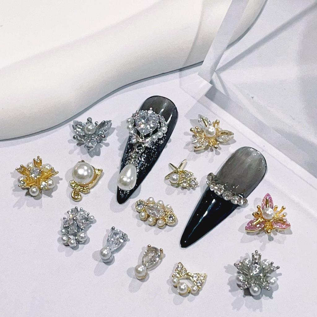 Water Drop & Pearl Stamen Design Nail Bow with Zircon Jewelry - 43 Piece Set