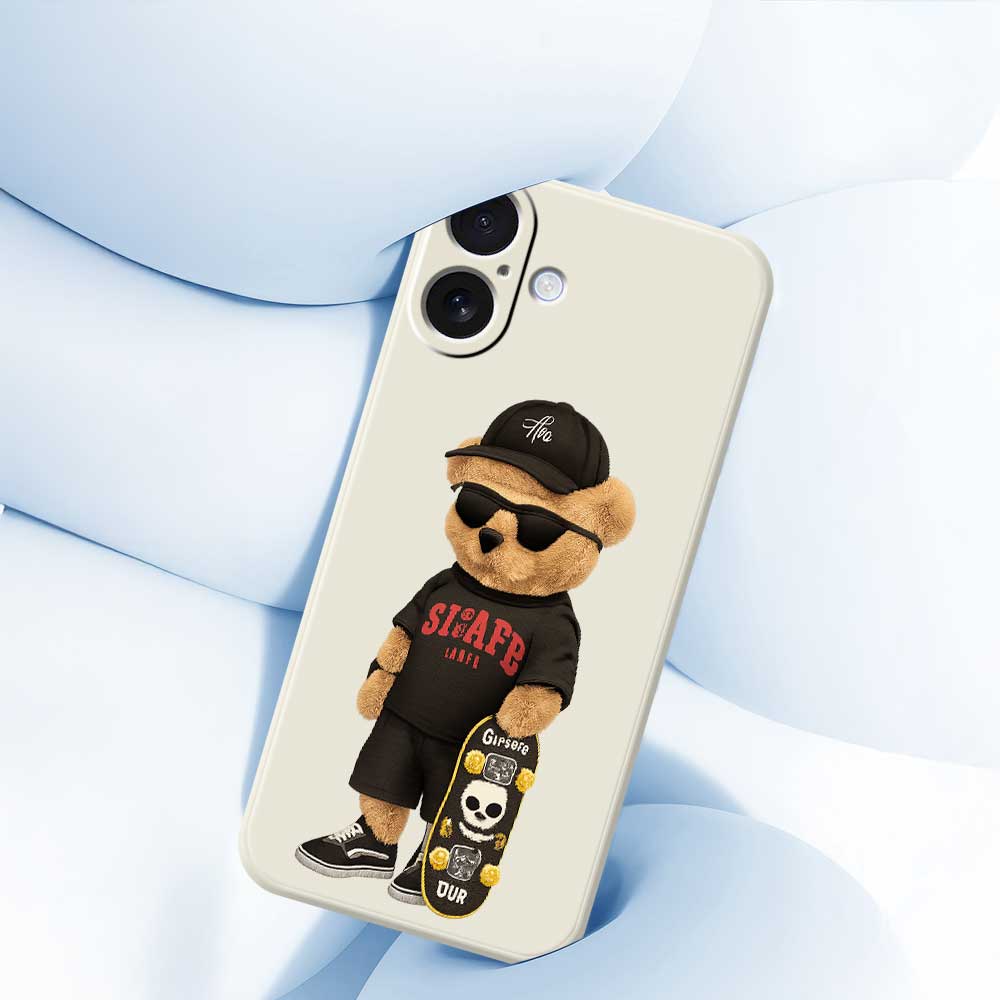 For iPhone 17 Case Cool Bear Pattern Printing Straight Edge TPU Phone Back Cover