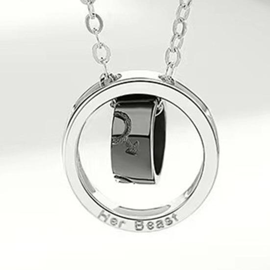 Ring Charm Couple Necklace Dual Rings Pendant Necklace Her Beast His Beauty Alloy Necklace for Valentine's Day Anniversary Birthday Gift