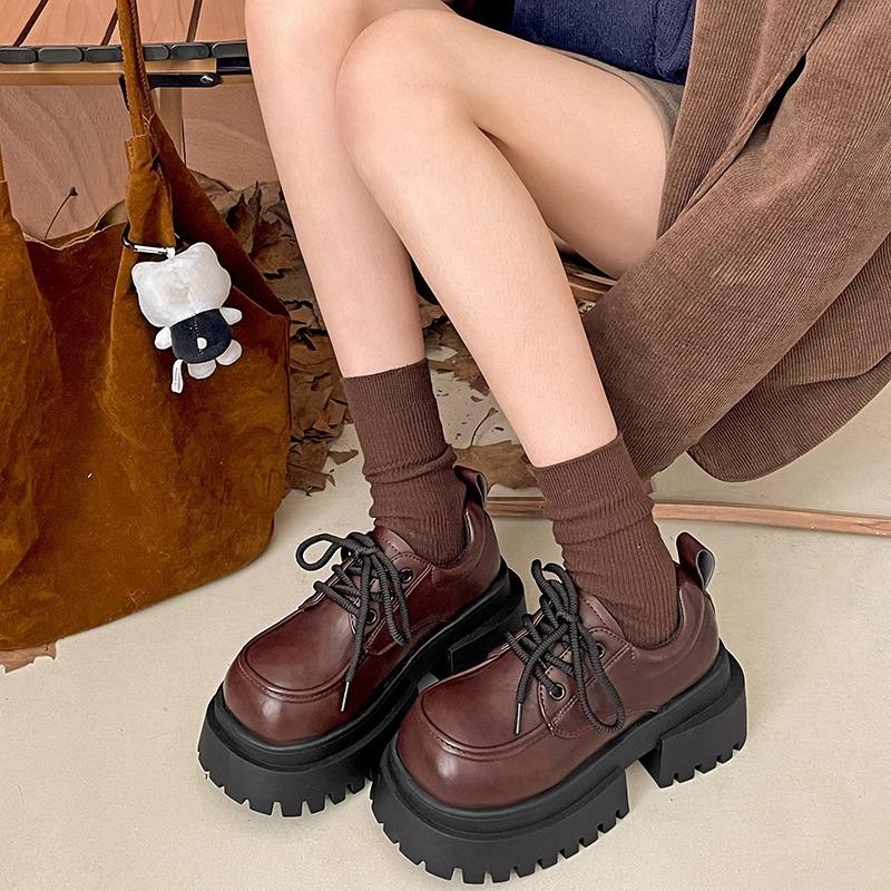 Small Leather Shoes Women's Spring and Autumn New British Style Retro Explosion Black Versatile Muffin Heightening Jk Shoes Platform Loafers