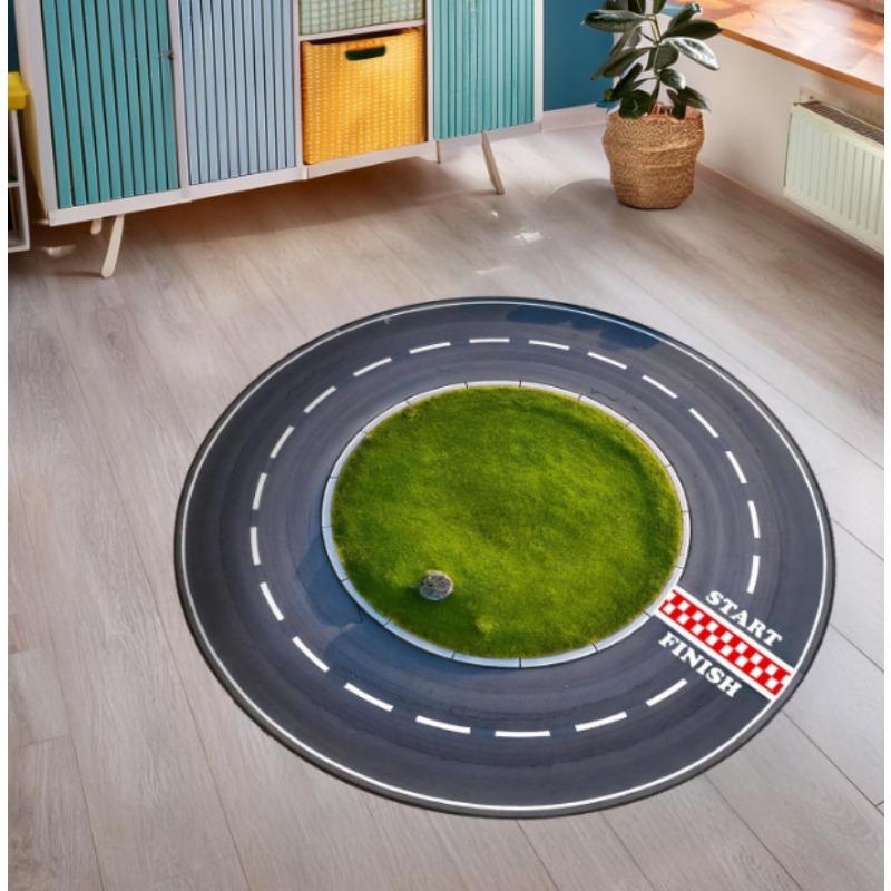Rond Racecircuit Tapijt Start Finish Cirkel Speelmat voor Kinderen Speelgoedauto Circuit Mat Leuke Kinderkamer Speelkamer Decoratie voor Kleine Coureurs