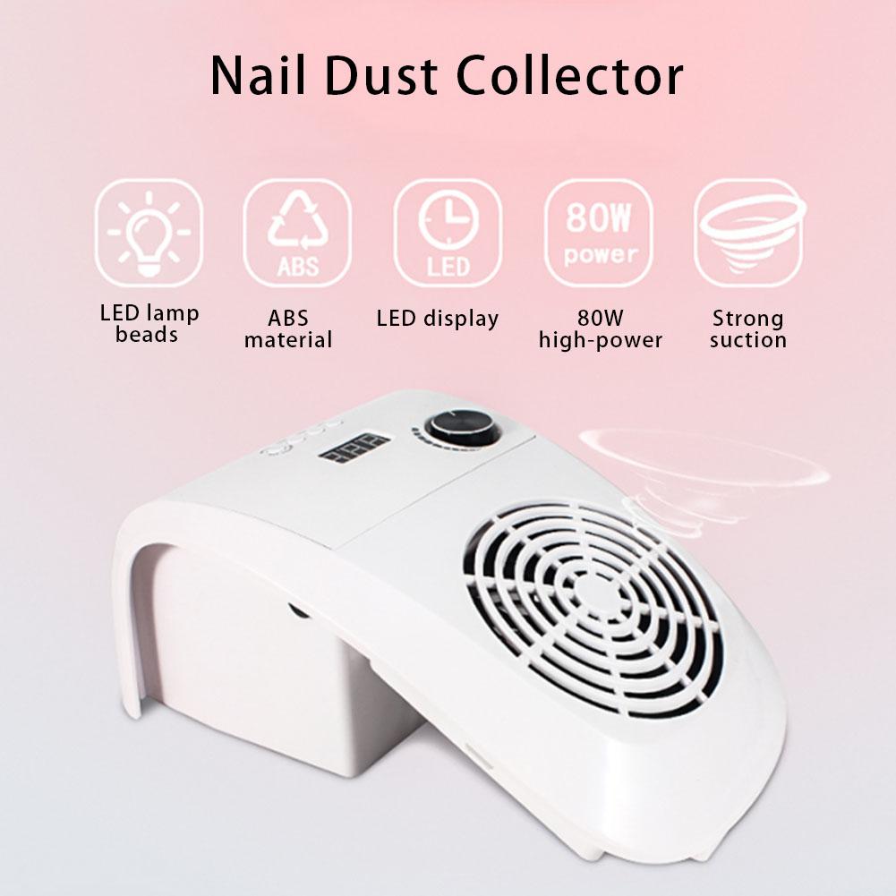 80W High Power Nail Art Vacuum Cleaner Nail Dust Suction Collector with Manicure Lamp