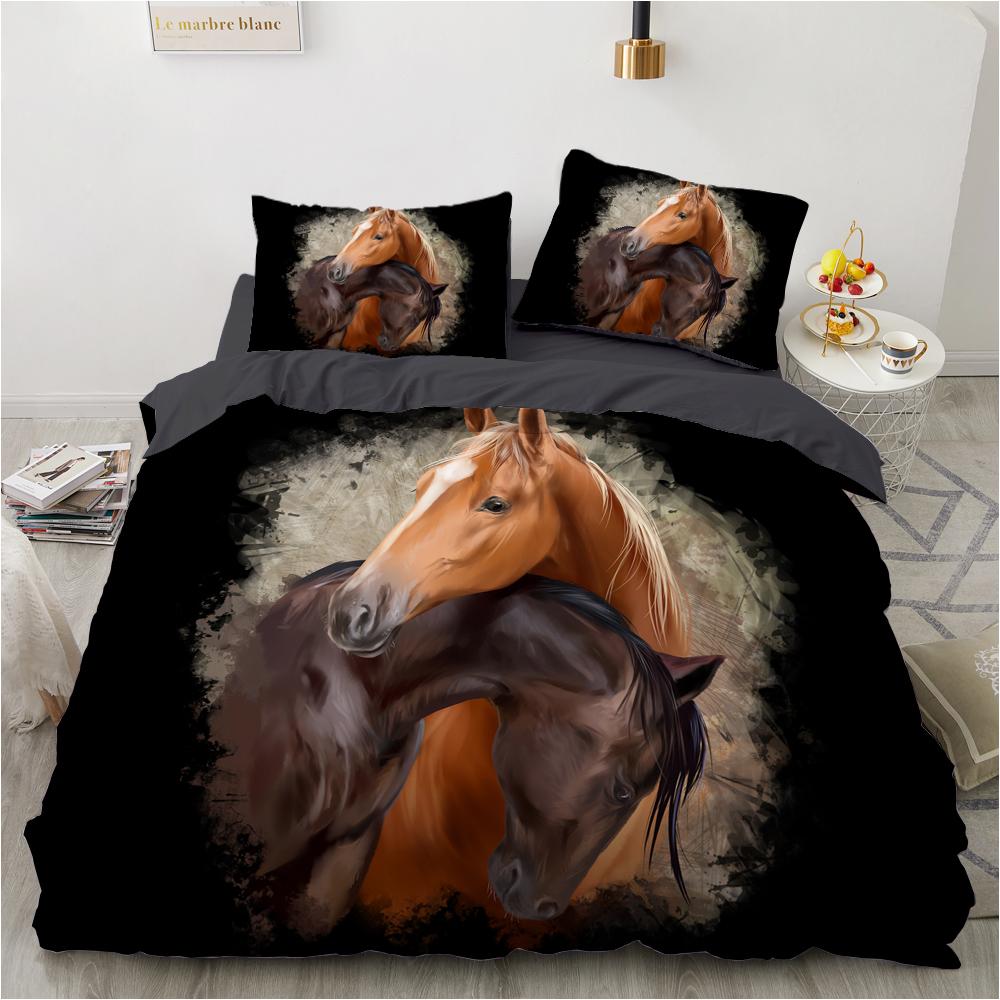 Horse Dog King Queen Bedding Set 3D Printed Animals Adult Kids Gift Duvet Cover Wildlife Quilt Cover Polyester Comforter Cover