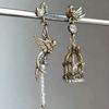 1 Pair Vintage Asymmetric Bird Cage Faux Pearl Earrings, Suitable For Any Occasion