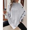 Womens Winter Knit Cape Top With Turn-Down Collar Batwing Sleeve Cable Sweater