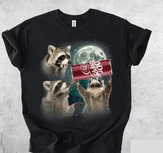 Cool Raccoon Graphic Tee, Fun Animal Lover Shirt, Dr Pepper Funny T-Shirt M
