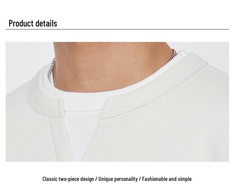 Also Stop Men's Layered V-Neck Long Sleeve Sweatshirt, 2025 Spring Loose Pullover, Light Mature Style