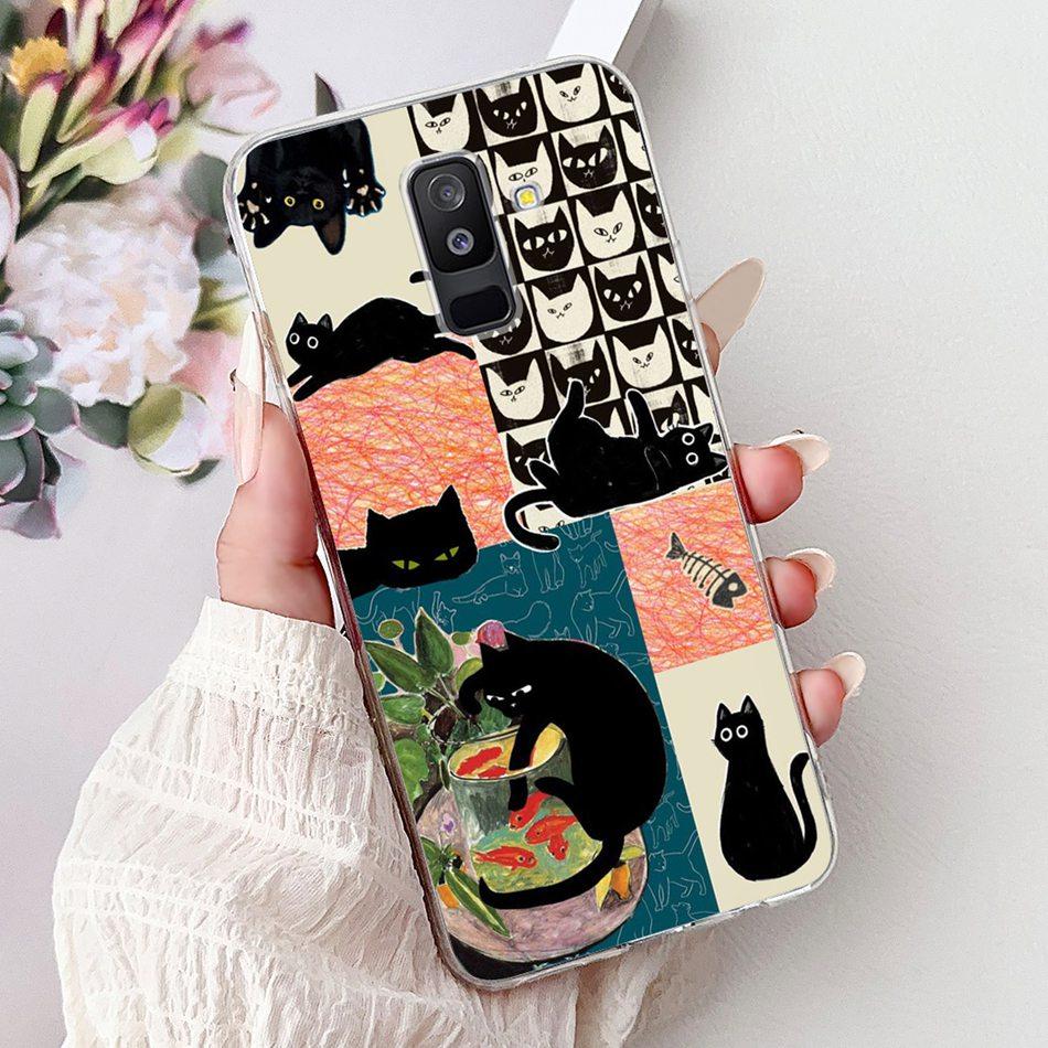 For Samsung Galaxy A6 Plus 2018 Phone Case On Samsung A6+ (2018) A6 A600F A605G Elegant Floral Cat Soft Silicone Clear TPU Cases