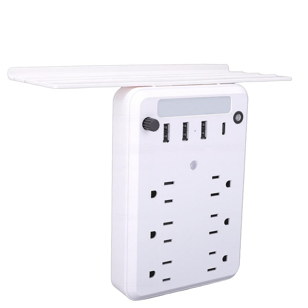 Wall Outlet Extender with Shelf Night Light Surge Protector 4 USB Ports 6 AC Outlets Wall Power Strip for Home