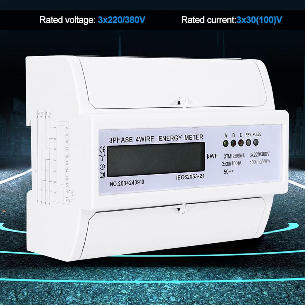 Digital 3 Phase 4 Wire 7P Din Rail Electric Meter Electronic KWh Meter(30(100)A)