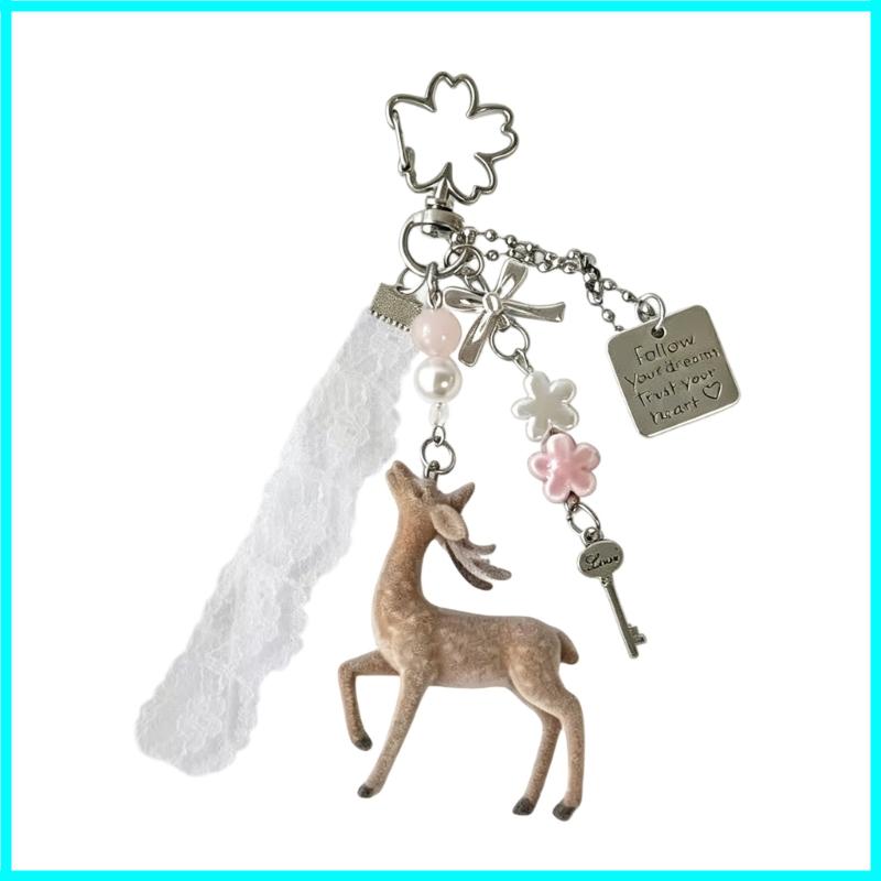 3D Christmas Elk Keychains Ring For Women Men Deer Animal Pendant Bag Box Car Charm Jewelry белый
