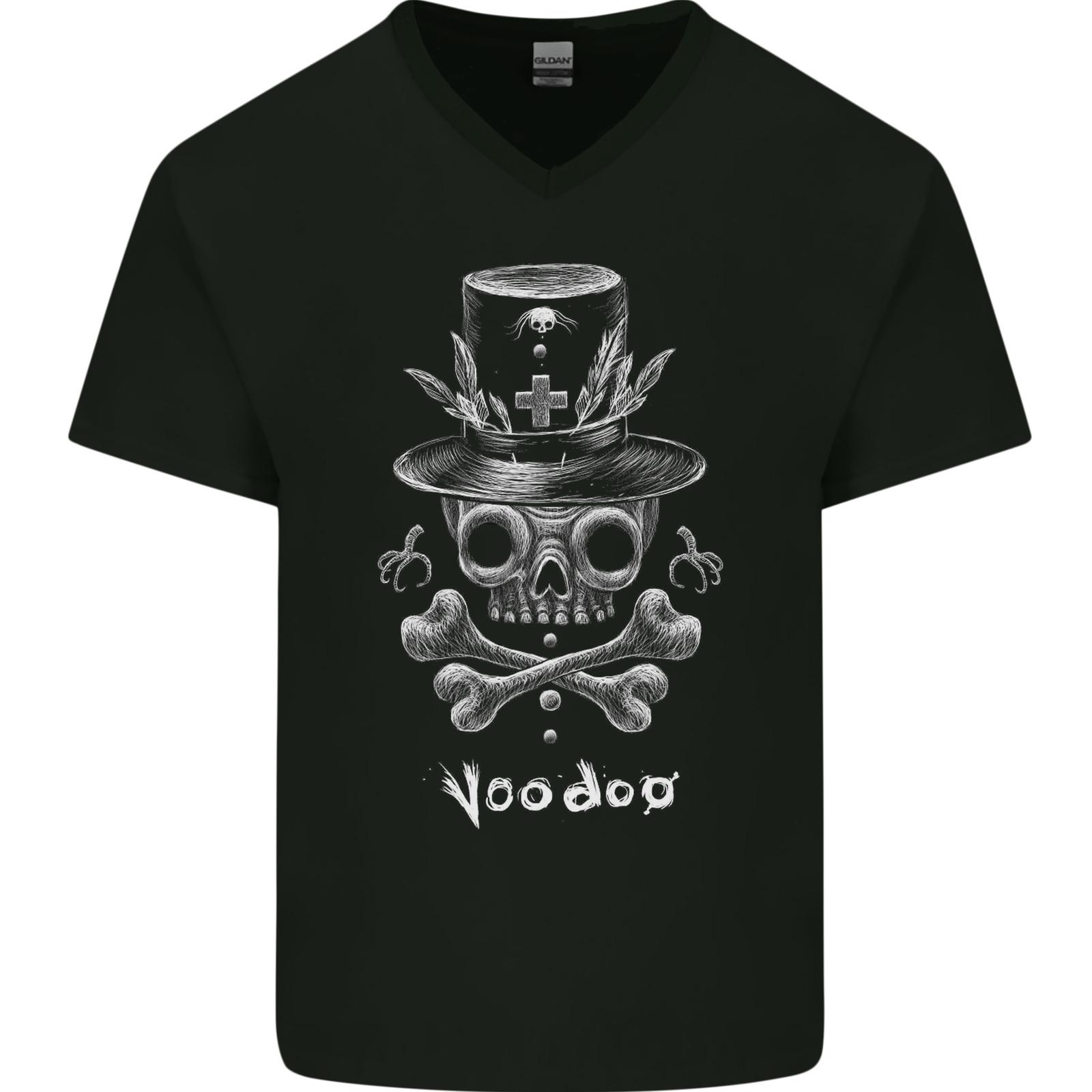 Voodoo Skull Gothic Goth Rock Music Biker Mens VNeck Cotton T-shirt XL