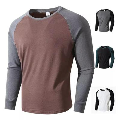 Men's Slim Fit Casual Sports Round Neck Long Sleeve Colorblock Pullover Bottoming Long Sleeve Top