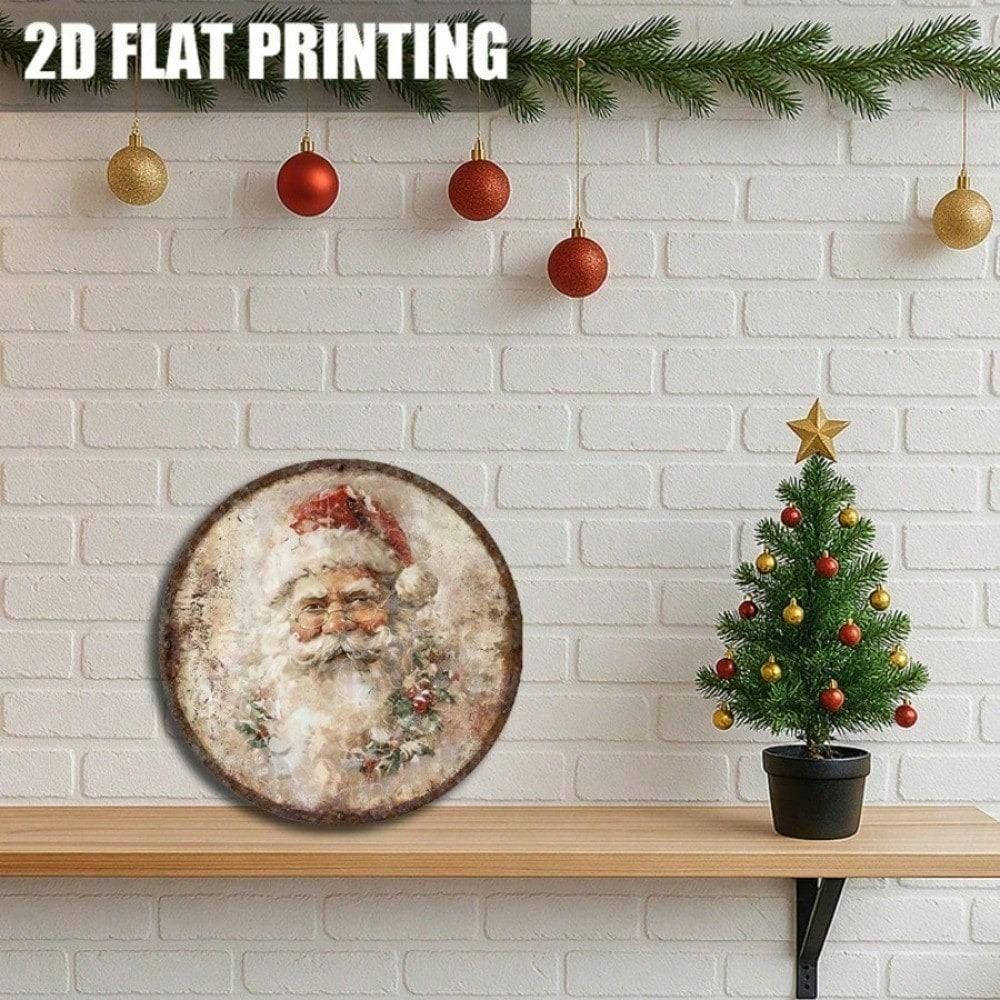 1PC Rustic Christmas Wooden Sign Santa Claus Face Plaque With Glasses Berries, Farmhouse Front Door Porch Wall Decor 20cm