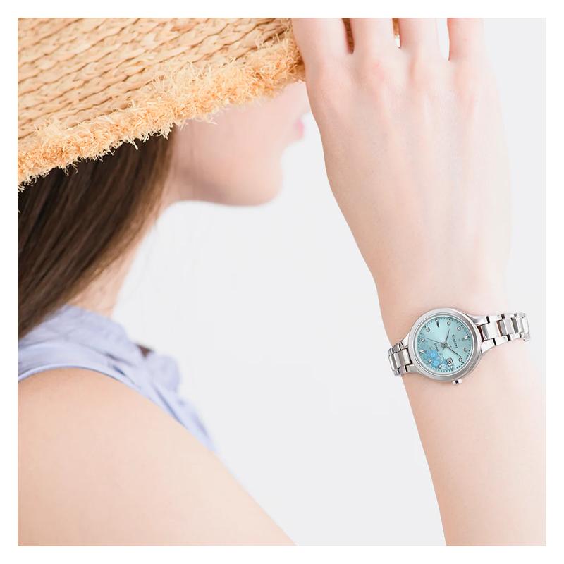 Casio Fully Automatic Calendar Waterproof Quartz Movement Titanium Strap Japanese and Korean Watch Women's Watch Blue Dial SHW-7000LTD-2AJR