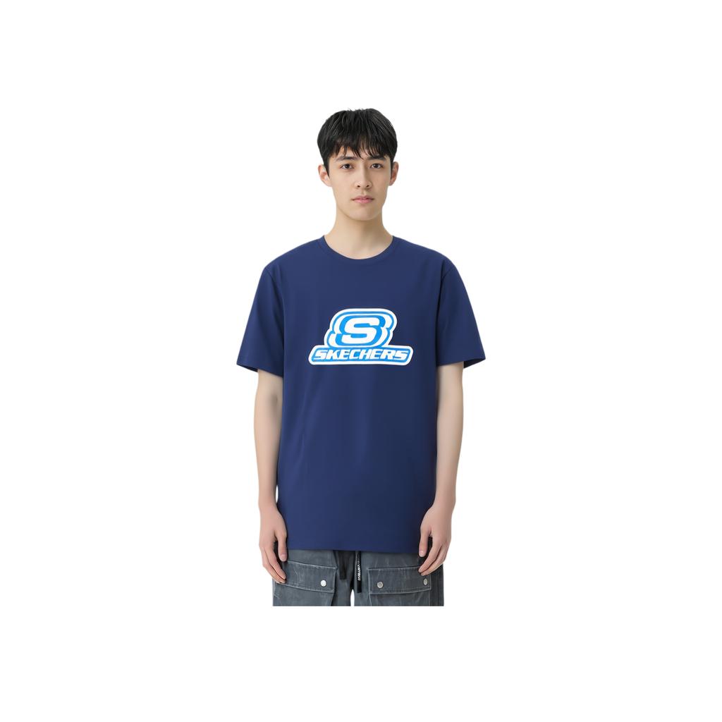 Skechers Pure Cotton Logo Printed Casual Nautical Short Sleeve T-Shirt Unisex Tops Medieval-Blue L224U130-007D