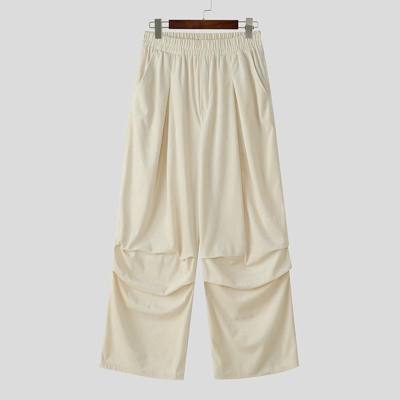 

INCERUN Мужские брюки с эластичной талией, однотонные, текстурированные, повседневные, широкие штанины S