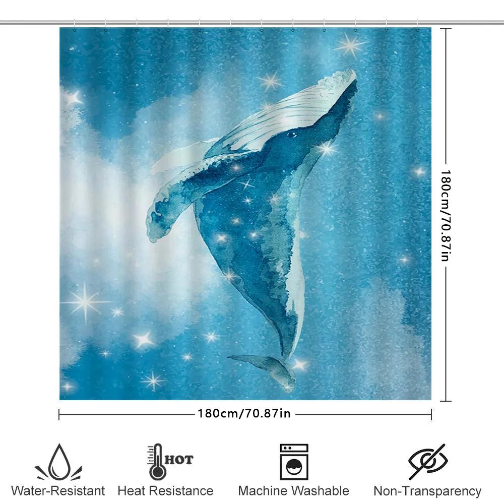 Blue Ocean Whales Shower Curtain Fabric Waterproof Decor Bathroom Liner For Home Bath Decoration Blue/White