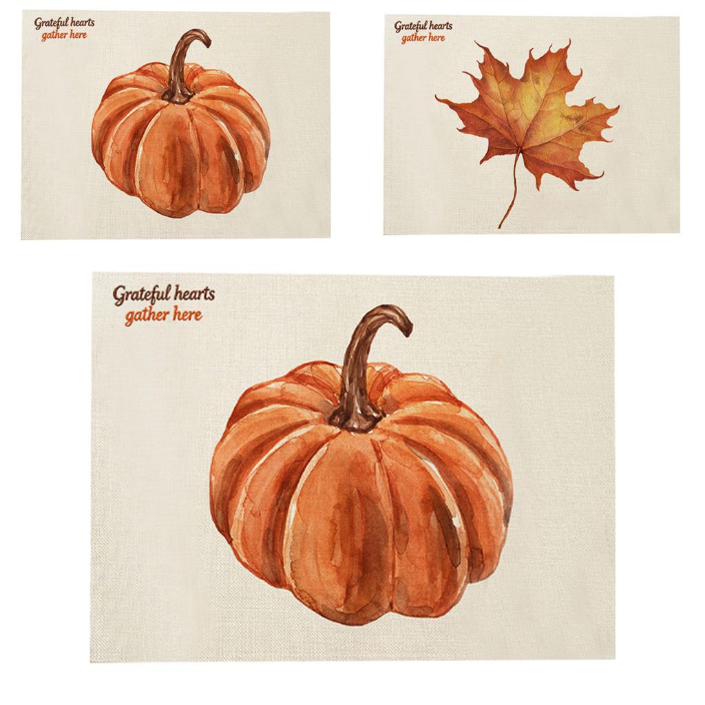 Přizpůsobené Vyšívané Díkůvzdání Lněné Prostírání a Ubrousky s Potiskem Javorového Listu a Dýně