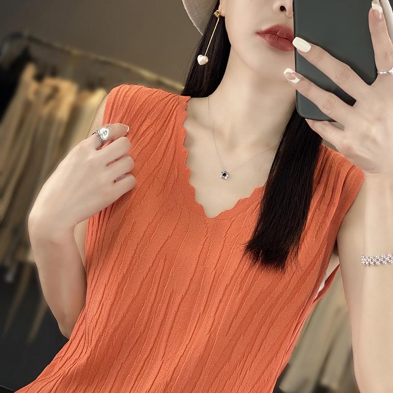 Women Tank Sleeveless MODERN NEW SAGA Summer T-shirt Knit Top Basic Vest Female V-neck