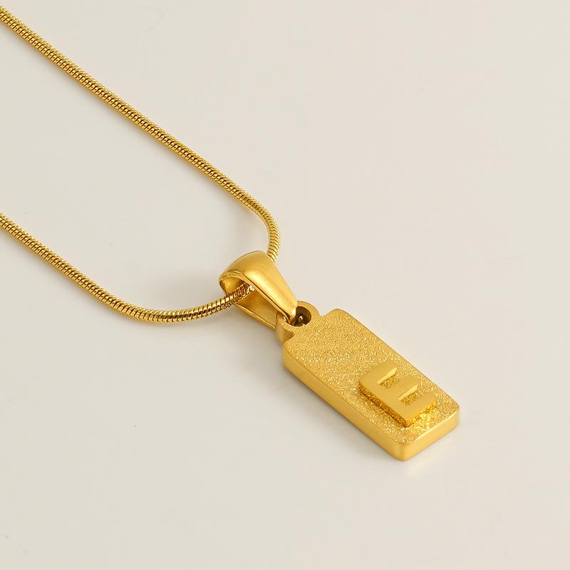 New 26 English letter pendant stainless steel pressed sand rectangular letter collarbone chain necklace female